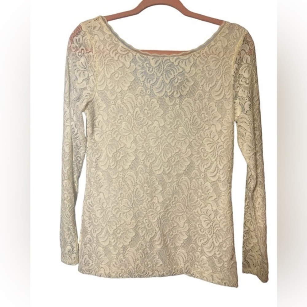 WHBM Lace White L/S Deep V Back